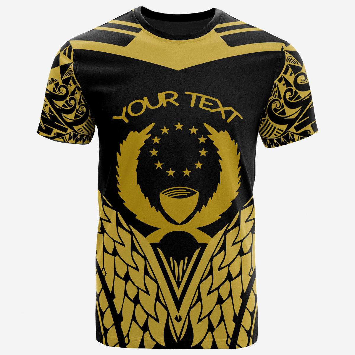 Pohnpei T Shirt Unique Eagle Feather Texture Black Yellow Unisex Black Yellow - Polynesian Pride