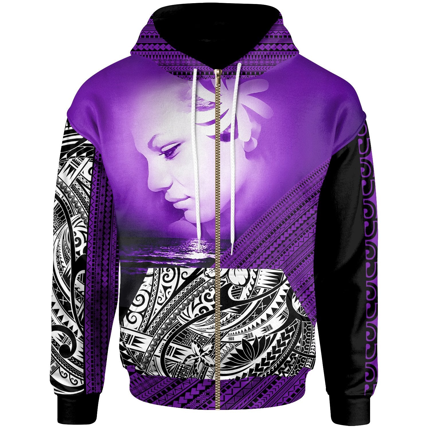 Polynesian Custom Zip Hoodie Diagonal Pattern Custom Image Purple Unisex Purple - Polynesian Pride