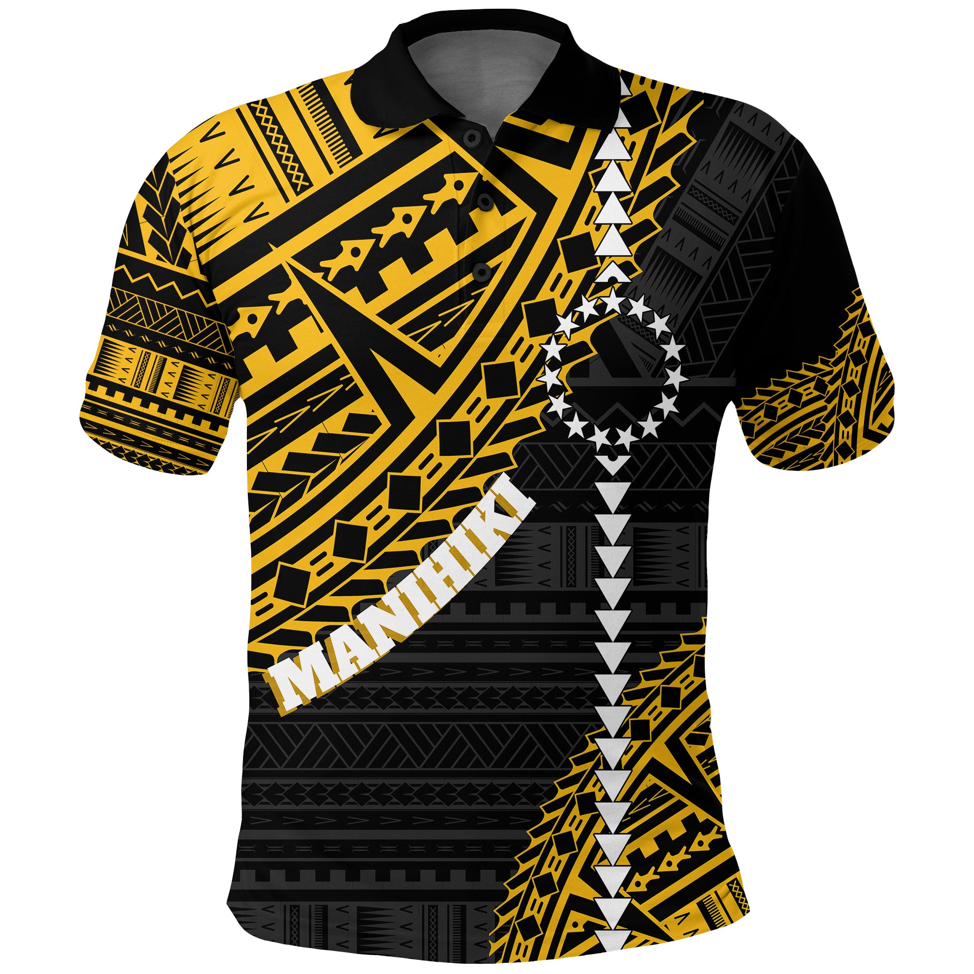 Cook Islands Tribal Custom Polo Shirt Island Map Manihiki Island LT7 Black - Polynesian Pride