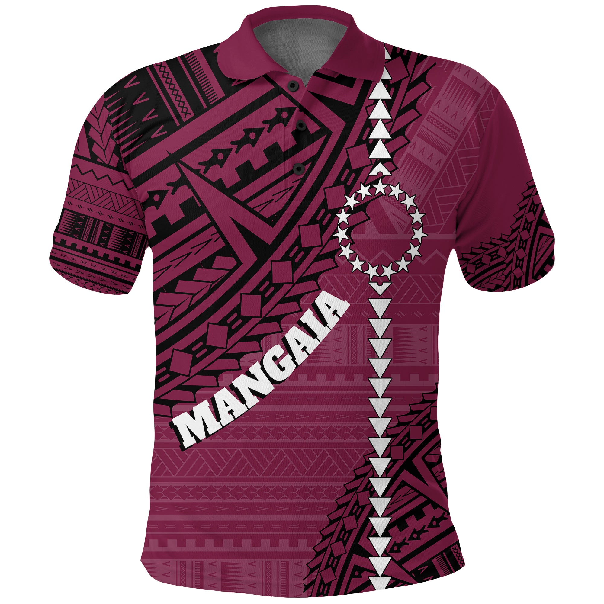 Cook Islands Tribal Custom Polo Shirt Island Map Mangaia Island LT7 Maroon - Polynesian Pride