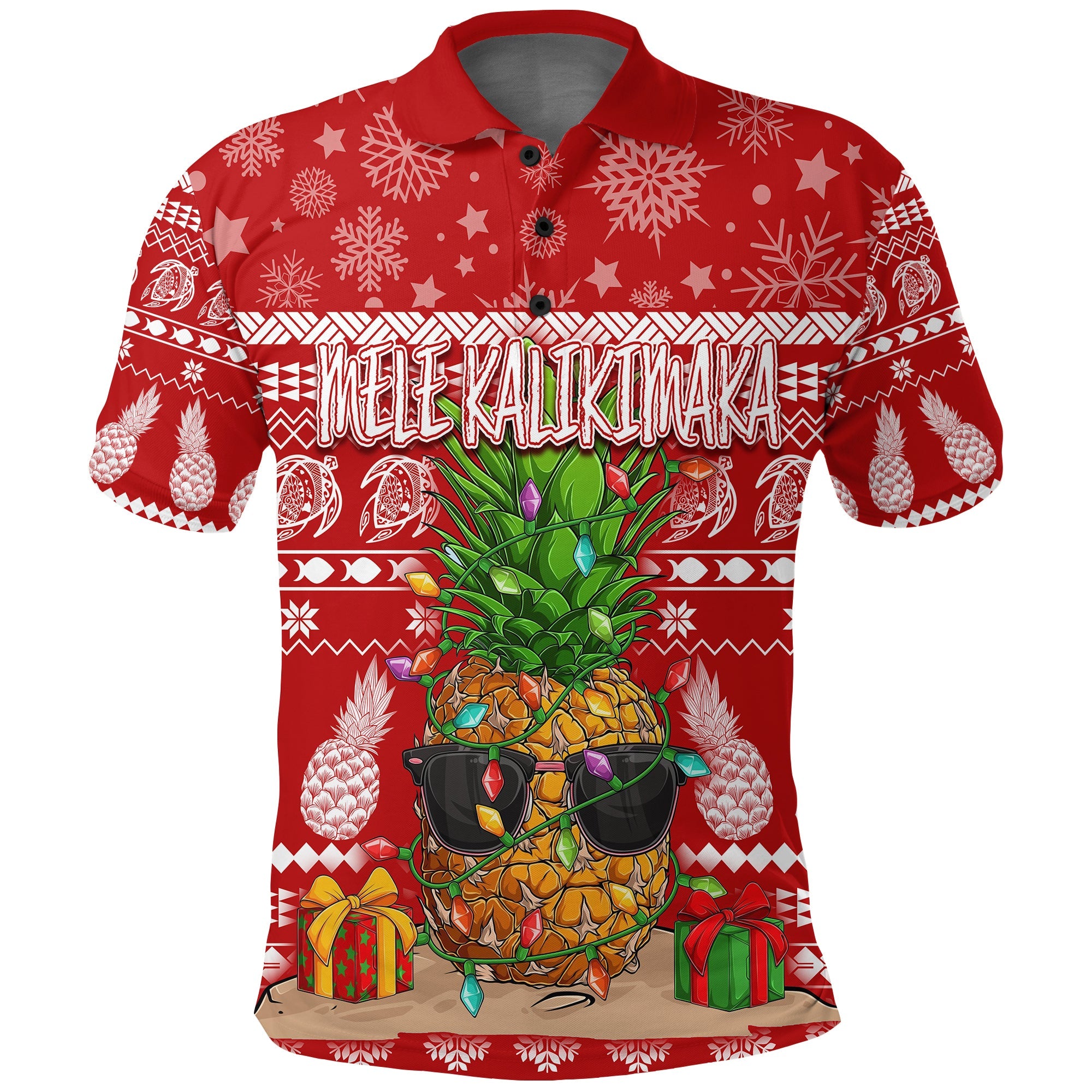 Hawaii Christmas Polo Shirt Mele Kalikimaka Pineapple LT7 Red - Polynesian Pride