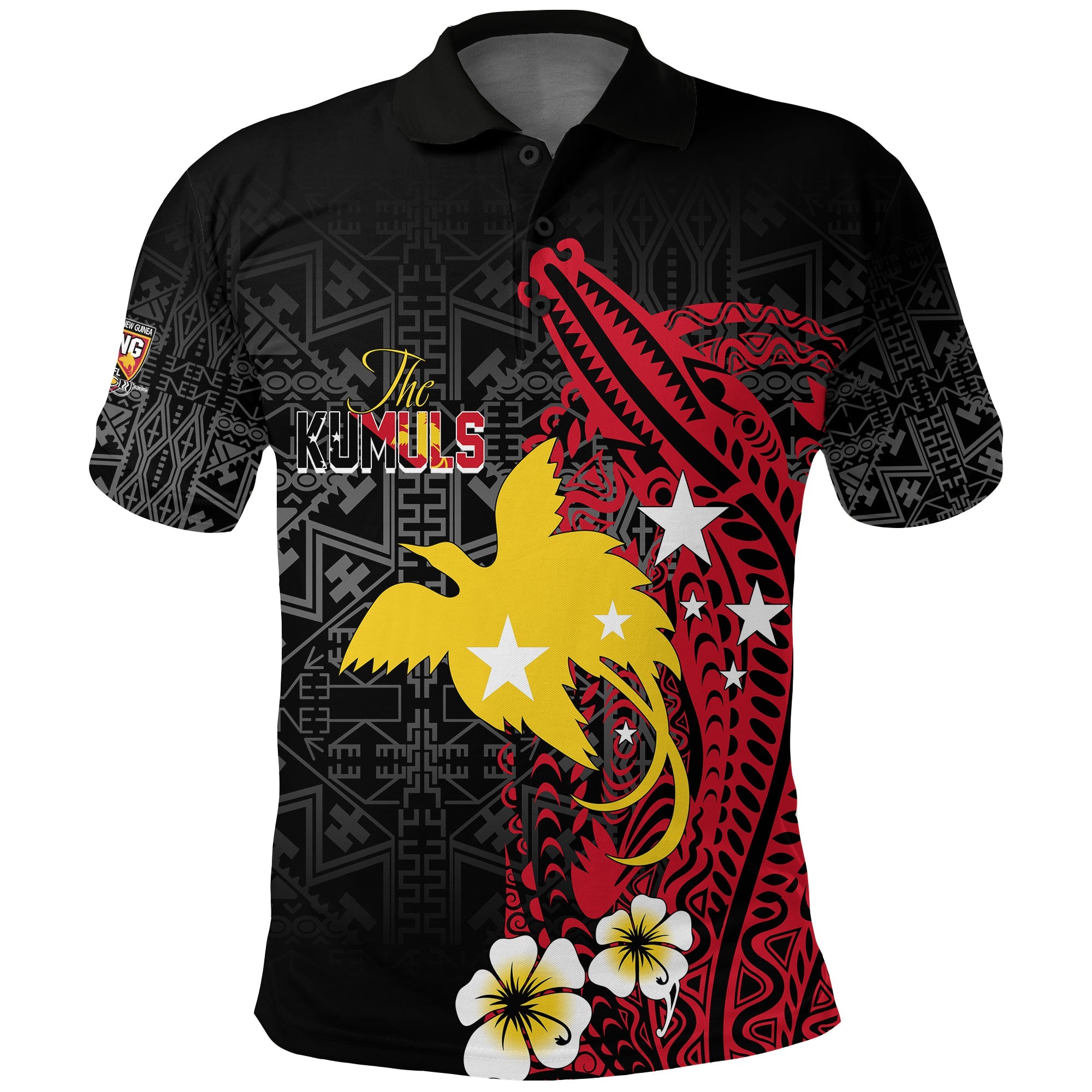 Papua New Guinea Independence Polo Shirt PNG Kumuls Tribal Crocodile LT7 Black - Polynesian Pride