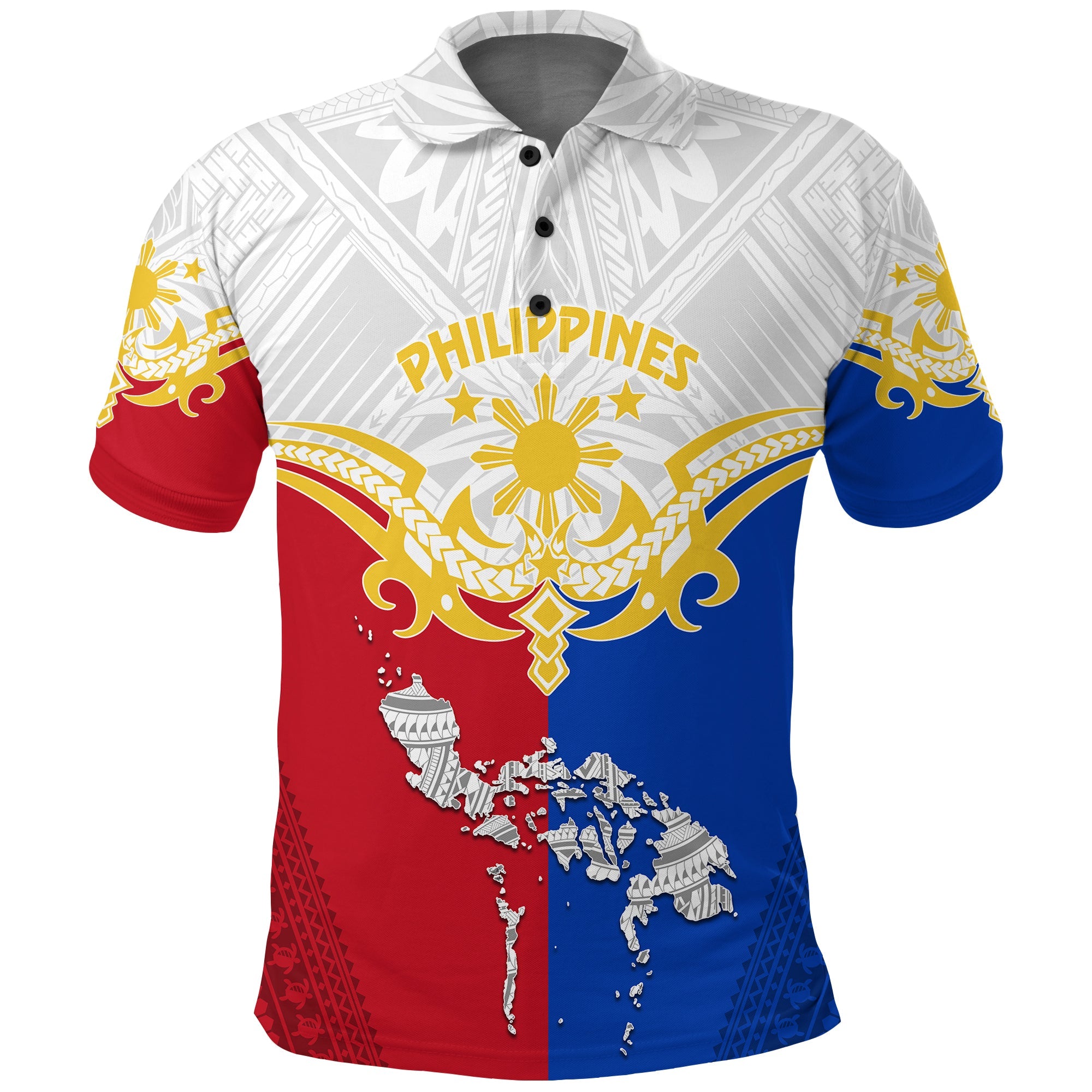 Custom Philippines Polo Shirt Tribal Mix Style LT7 White - Polynesian Pride