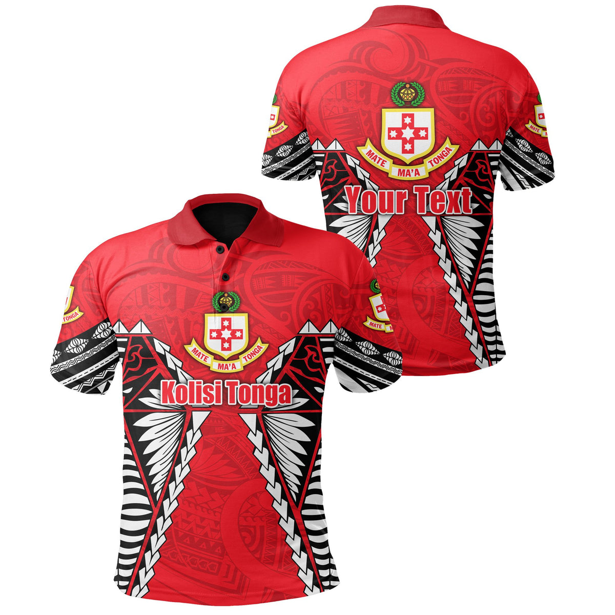 Custom Kolisi Tonga Polo Shirt Mate Maa Tonga Polynesian Style Version 2 Unisex Red - Polynesian Pride