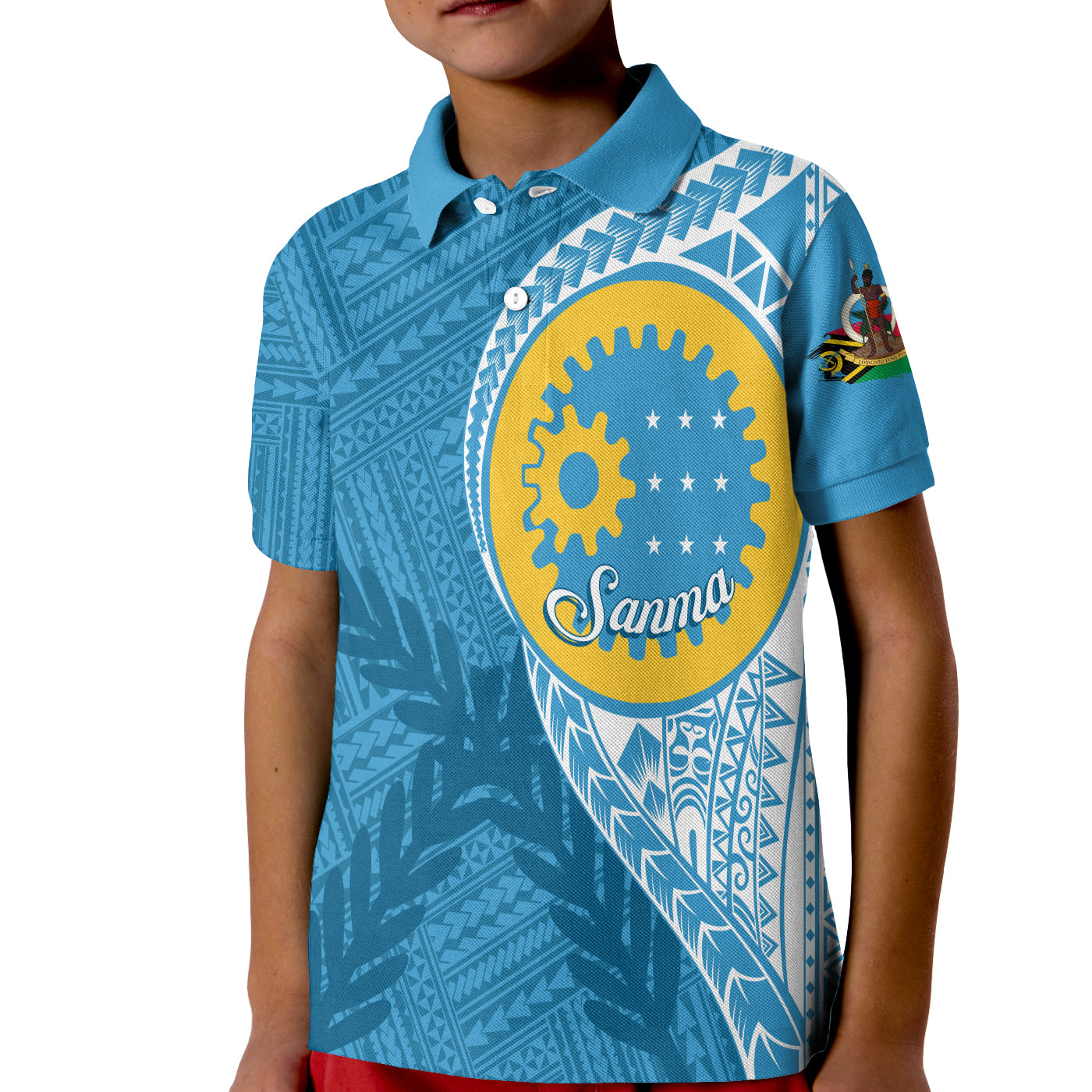 (Custom Personalised) Vanuatu Sanma Province KID Polo Shirt Sanma Emblem LT7 Unisex Blue - Polynesian Pride