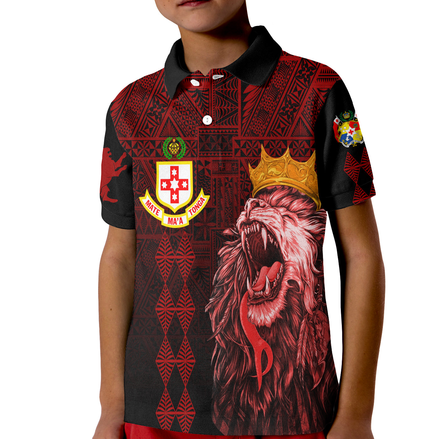 (Custom Personalize) Kolisi Tonga 'Atele Old Boys KID Polo Shirt Red Lions LT7 Kid Red - Polynesian Pride