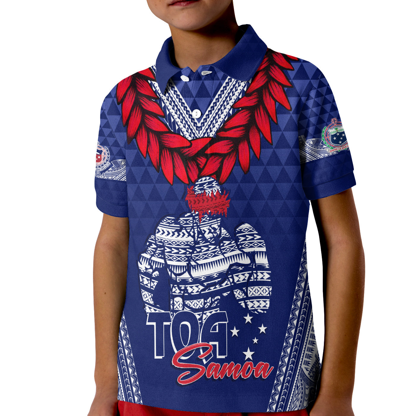 Personalised Toa Samoa Polo Shirt KID Ulafala Style Samoa Warriors LT7 Kid Blue - Polynesian Pride