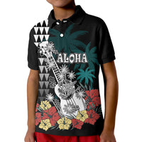 Hawaii Ukulele Mix Hibiscus and Coconut Tree Polo Shirt Aloha Vintage Black Version LT9 - Polynesian Pride