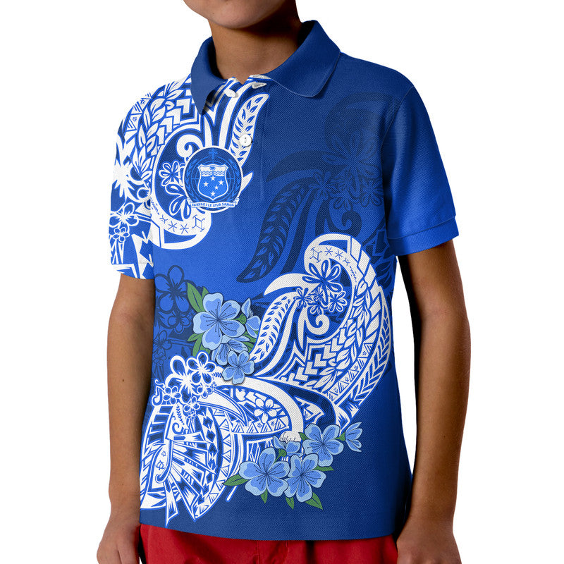 (Custom Personalised) Polynesian Samoa Floral Tribal Kid Polo Shirt LT9 Kid Blue - Polynesian Pride