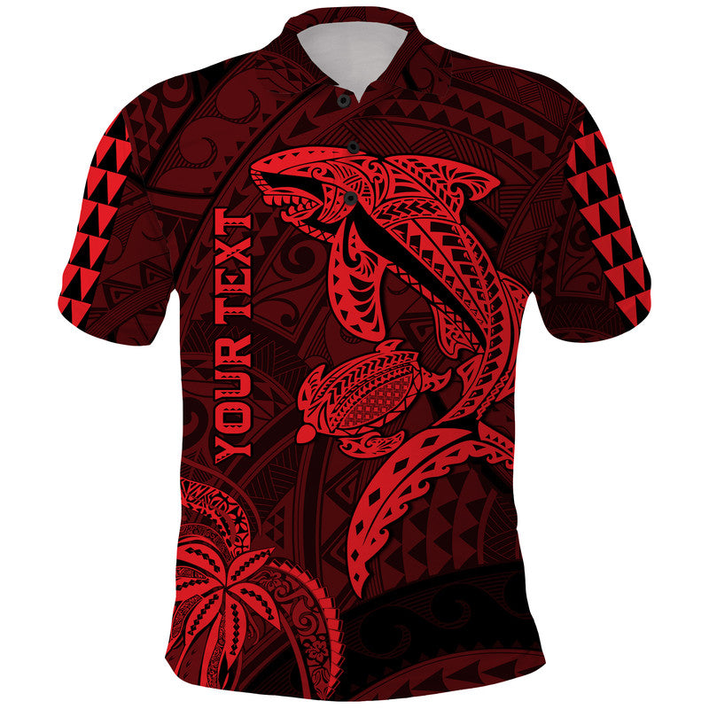 Custom Hawaii Polo Shirt Shark and Turtle Mix Kakau Red LT9 Red - Polynesian Pride