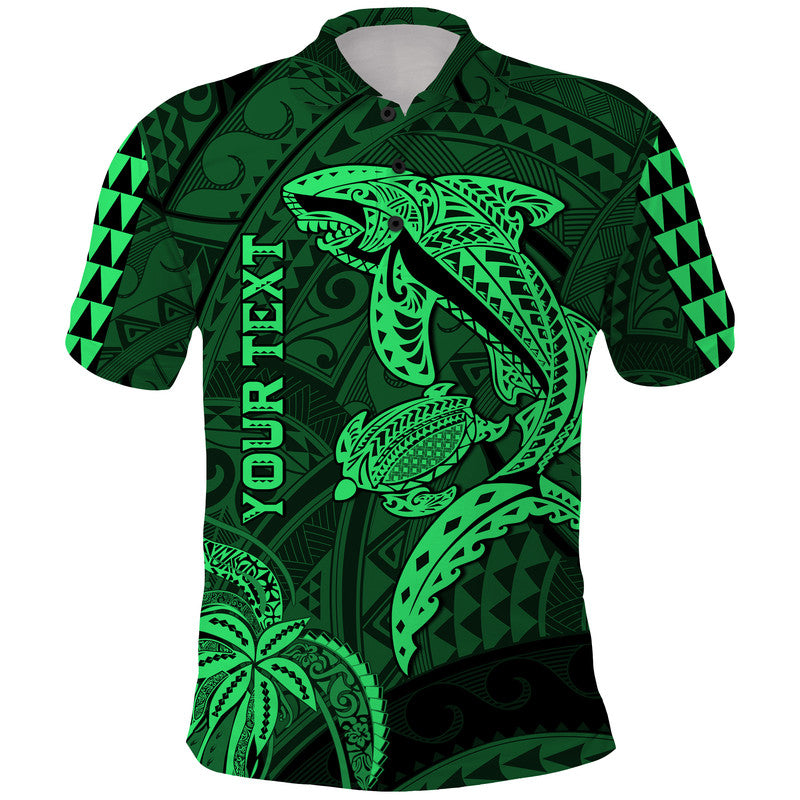 Custom Hawaii Polo Shirt Shark and Turtle Mix Kakau Green LT9 Green - Polynesian Pride