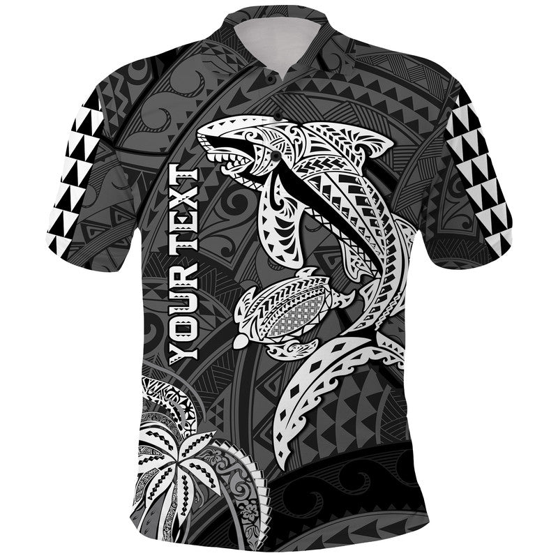 Custom Hawaii Polo Shirt Shark and Turtle Mix Kakau LT9 Black - Polynesian Pride