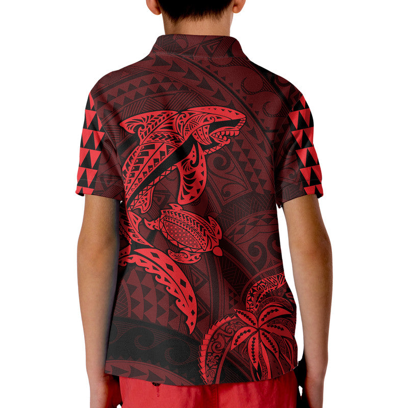 Custom Hawaii Polo Shirt Shark and Turtle Mix Kakau Red LT9 - Polynesian Pride