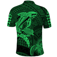Hawaii Polo Shirt Shark and Turtle Mix Kakau Green LT9 - Polynesian Pride