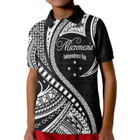Federated States of Micronesia Independence Day Polo Shirt Black Polynesian Wave Style LT9 Kid Black - Polynesian Pride