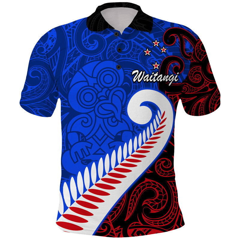 Custom Waitangi Day Polo Shirt Aotearoa Hei Tiki Silver Fern LT9 Blue - Polynesian Pride