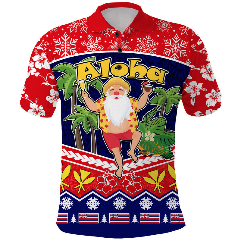 Hawaii Santa Kalikimaka Palm and Hibiscus Christmas Vibe Polo Shirt LT9 Red - Polynesian Pride