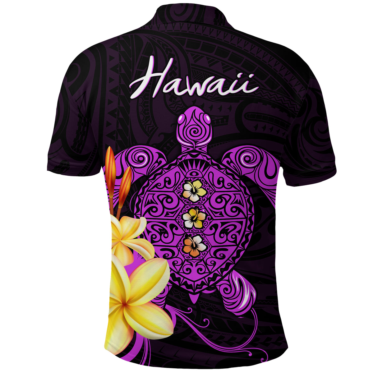 Hawaii Turtle Polo Shirt Hawaiian Flowers Version Purple Elegant LT13 - Polynesian Pride