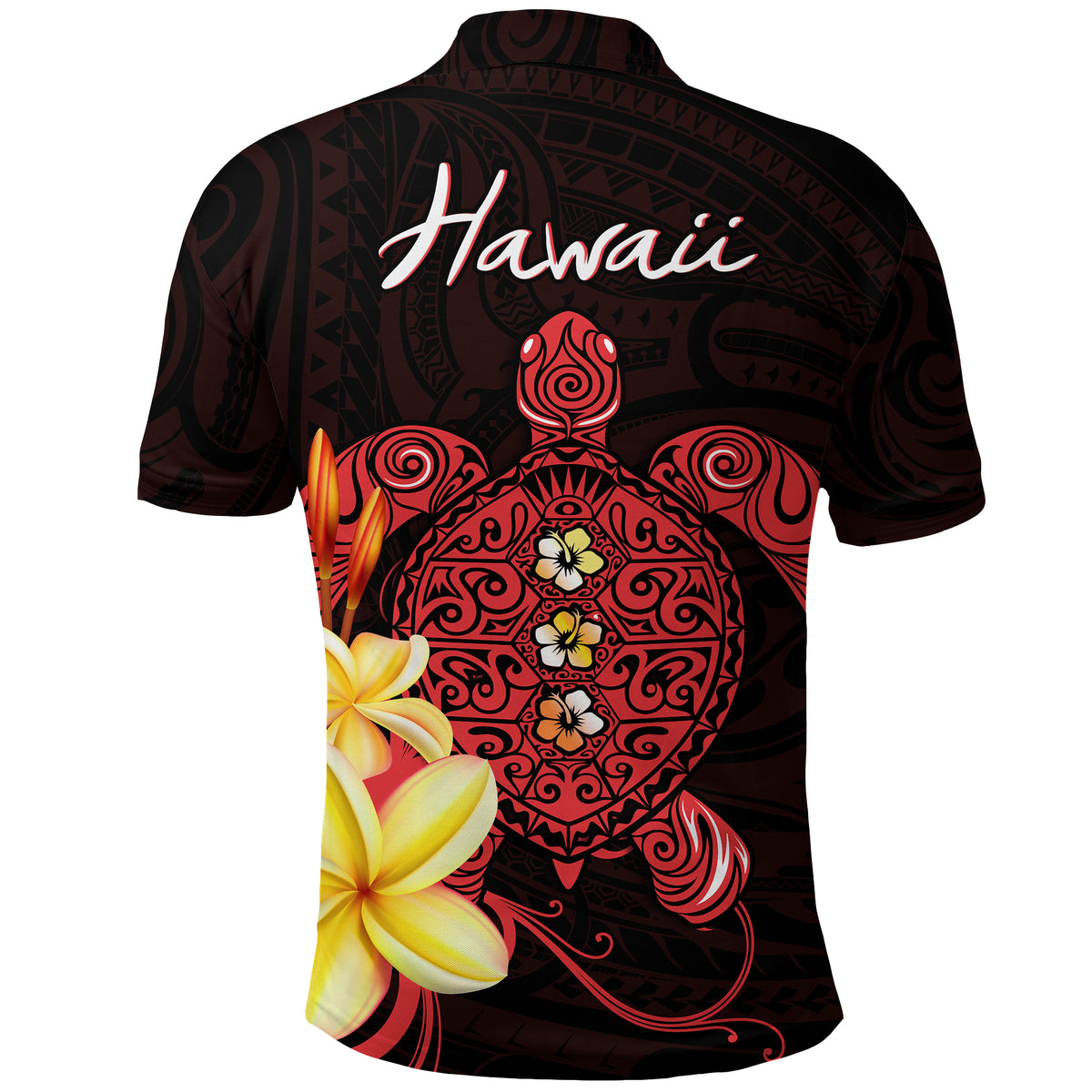Hawaii Turtle Polo Shirt Hawaiian Flowers Version Red Elegant LT13 - Polynesian Pride