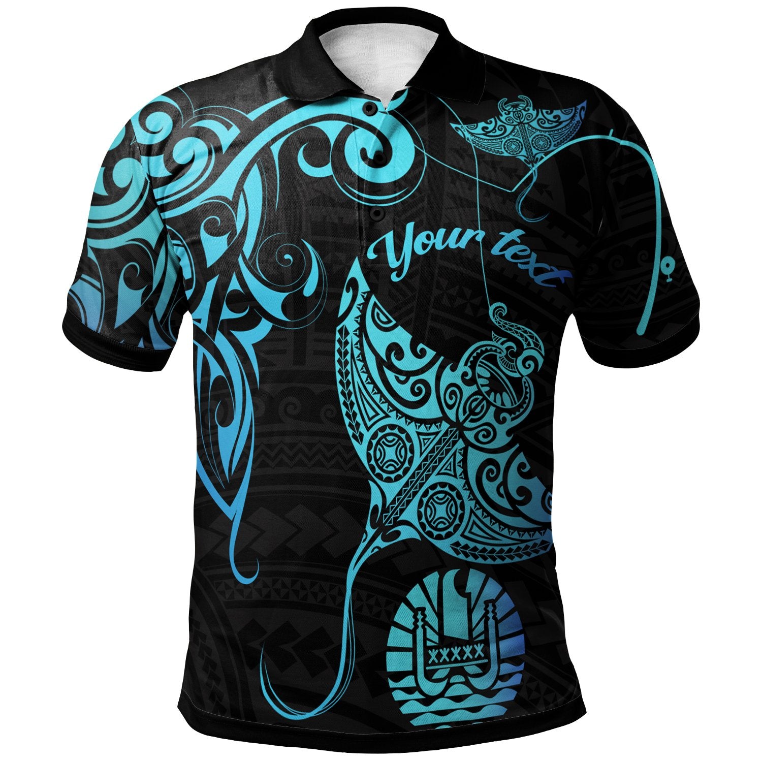 Tahiti Custom Polo Shirt Polynesian Fishing Ray Ocean Unisex Blue - Polynesian Pride