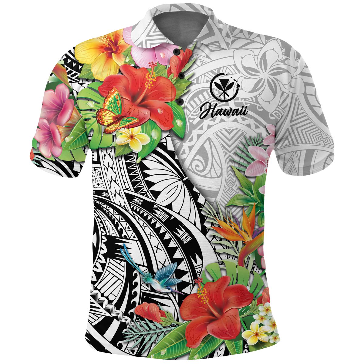 Custom Hawaii Hibiscus Kanaka Polynesia Polo Shirt LT2 WHITE - Polynesian Pride