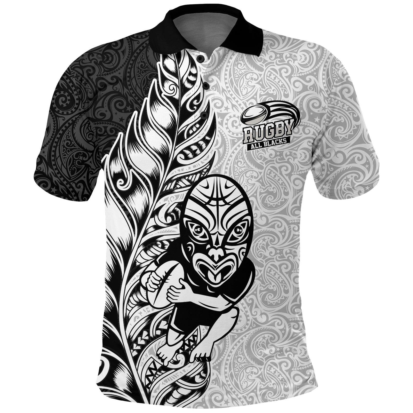 Custom New Zealand Maori All Black Rugby Polo Shirt LT2 WHITE - Polynesian Pride