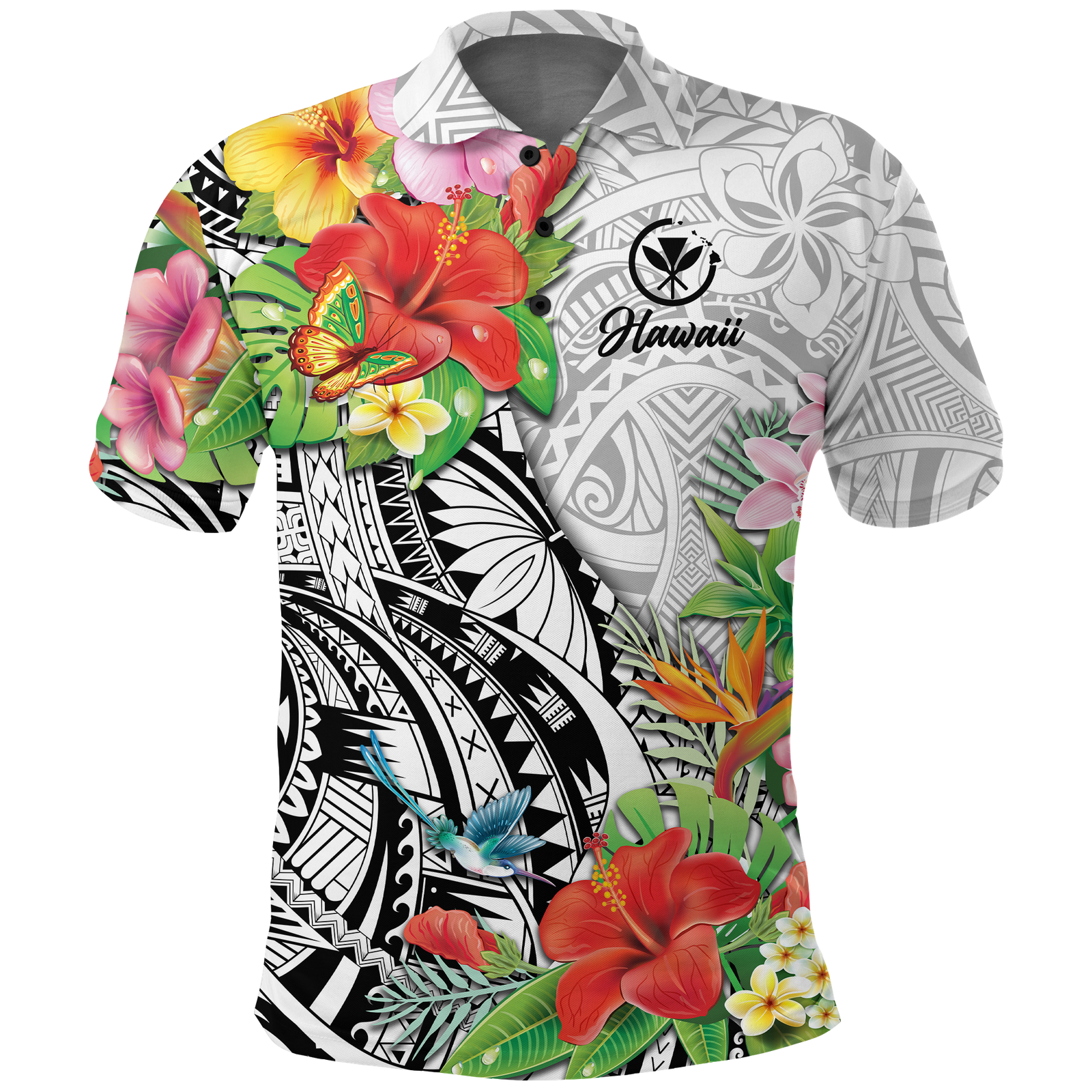 Hawaii Hibiscus Kanaka Polynesia Polo Shirt LT2 WHITE - Polynesian Pride