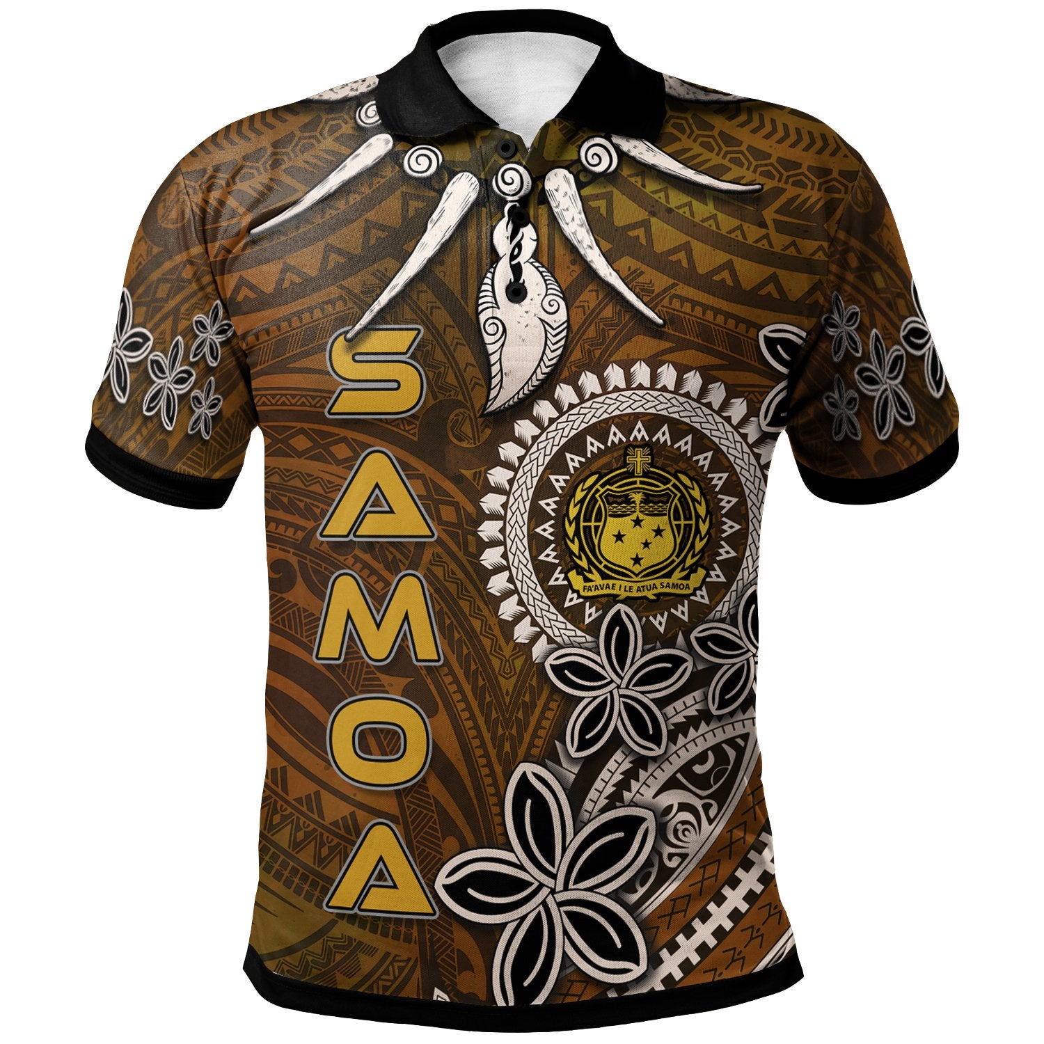 Samoa Polo Shirt Polynesian Boar Tusk Unisex Brown - Polynesian Pride