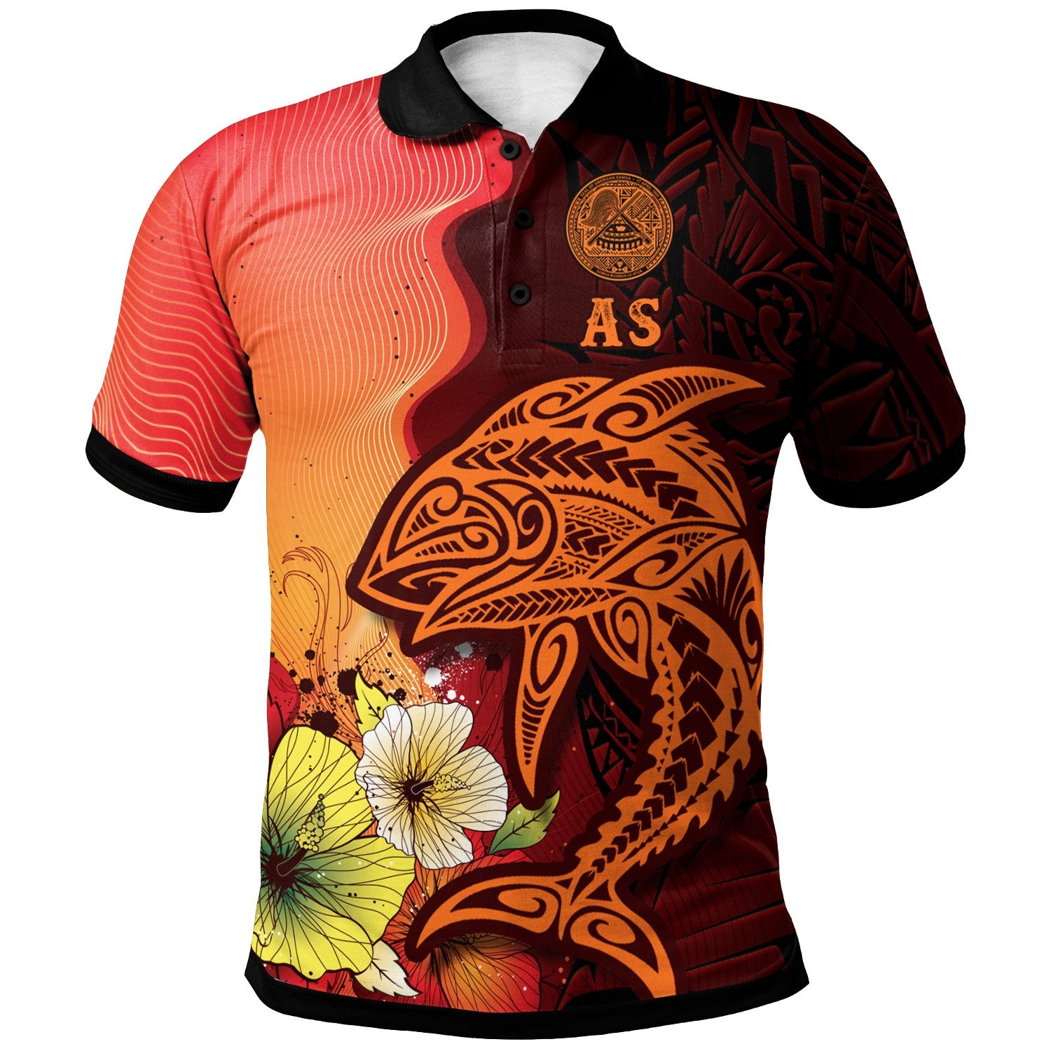 American Samoa Polo Shirt Tribal Tuna Fish Unisex Orange - Polynesian Pride
