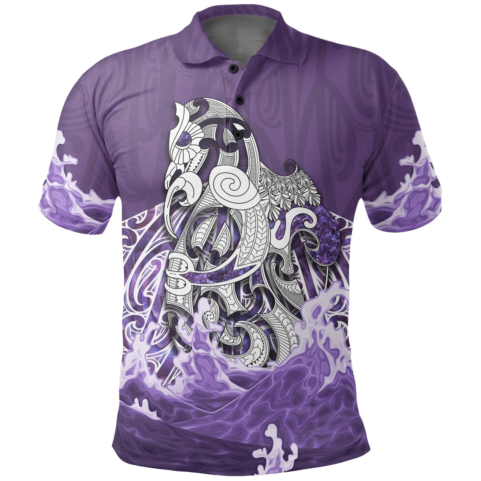 New Zealand Maori Manaia The Blue Sea Polo Shirt, Purple Unisex Black - Polynesian Pride