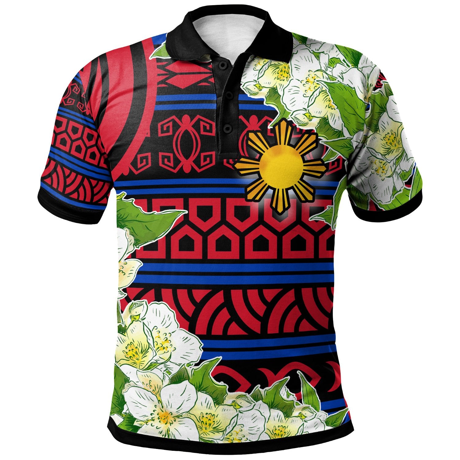 Philippines Polo Shirt Jasmine Flower Style Unisex Red-Blue - Polynesian Pride