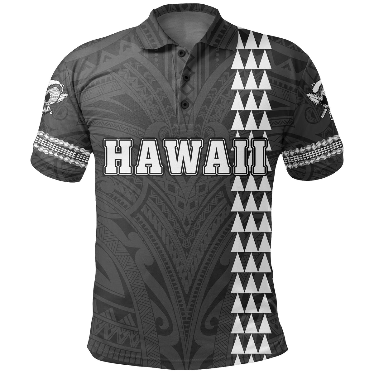 Hawaiian Islands Warrior Kakau Gray Polynesian Polo Shirt - Polynesian Pride