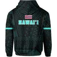 Polynesian Queen Liliuokalani Flag of Hawaii Zip Hoodie Turquoise - Polynesian Pride