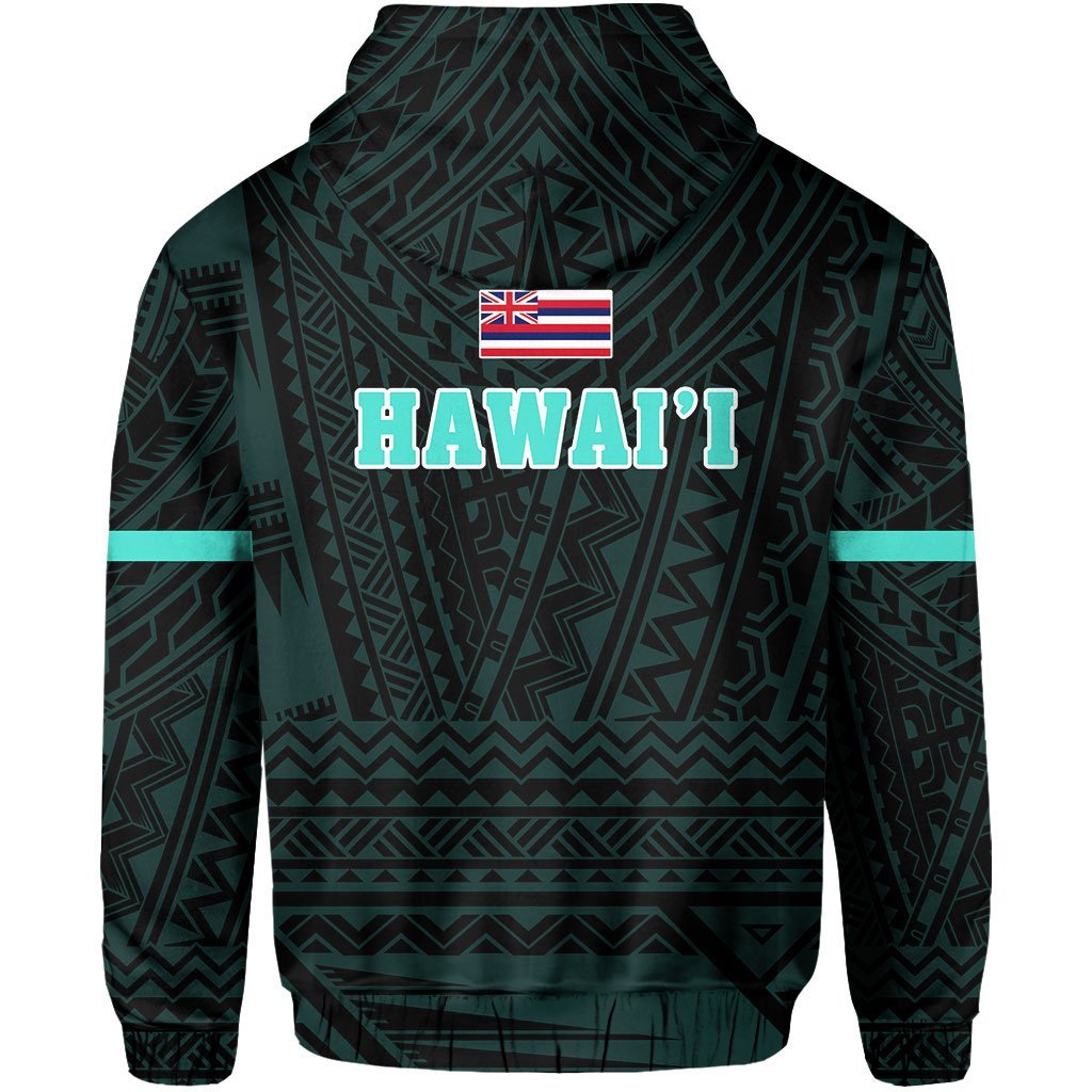 Polynesian Queen Liliuokalani Flag of Hawaii Zip Hoodie Turquoise - Polynesian Pride