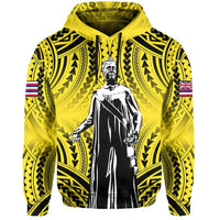 Polynesian Queen Liliuokalani Flag of Hawaii Hoodie Yellow Background AH - Polynesian Pride