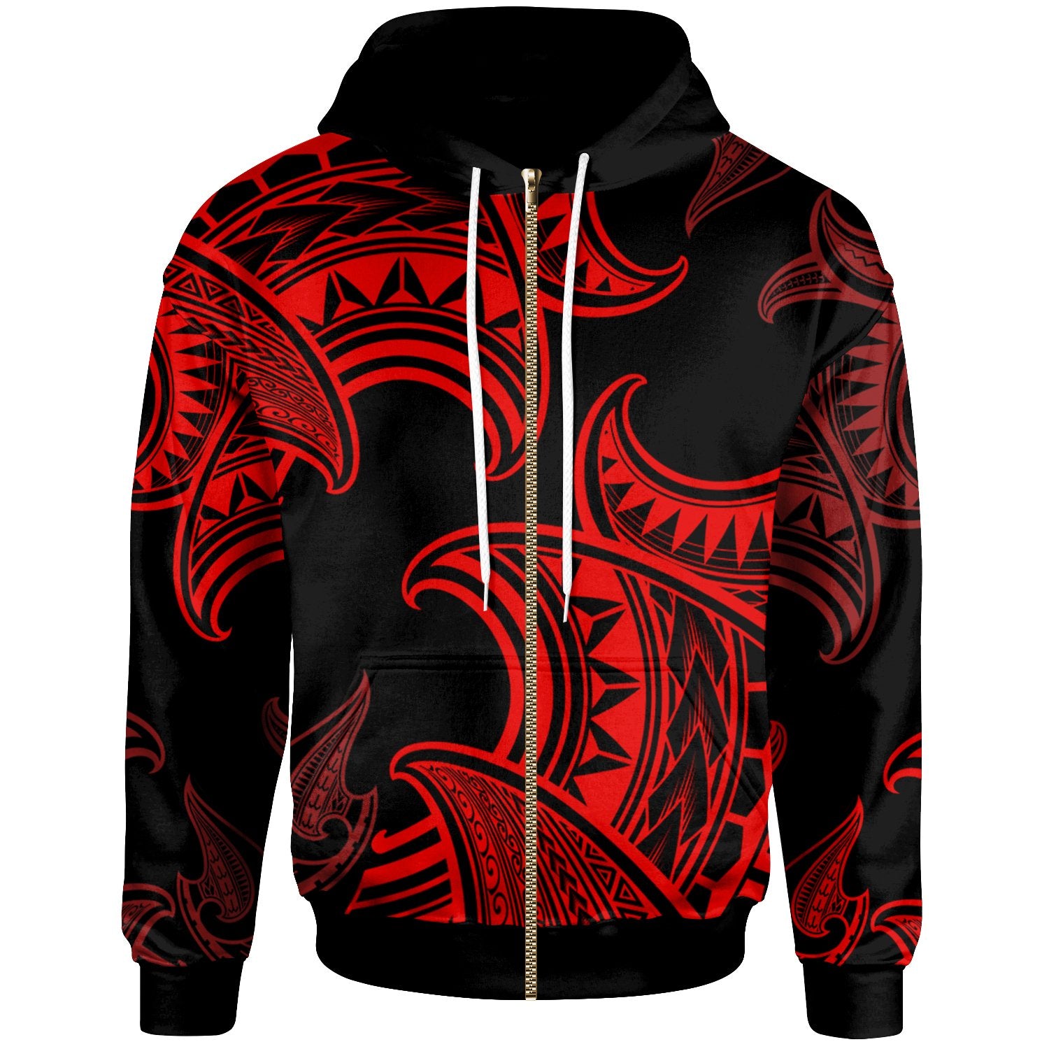 Polynesian Zip up Hoodie Sea Ripples Pattern Red Color Unisex Red - Polynesian Pride
