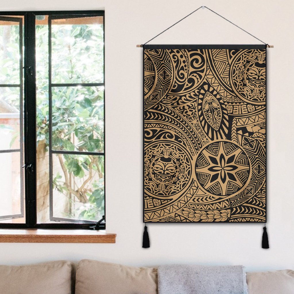 Polynesian Hawaiian Style Tribal Tattoo Gold Hanging Poster - AH Hanging Poster 50 x 75 cm Cotton And Linen - Polynesian Pride