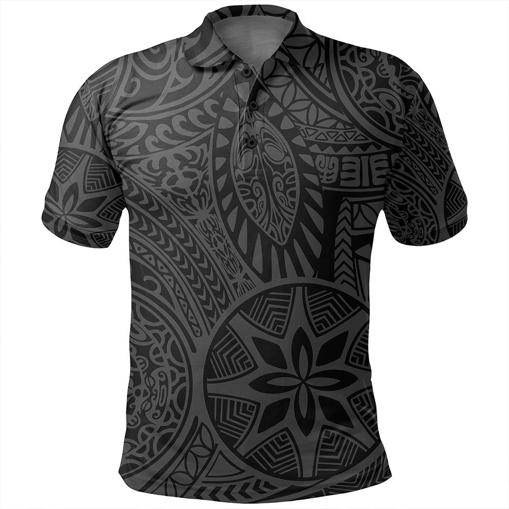 Unisex Polynesian Hawaiian Style Tribal Tattoo Gray Polo Shirt - Polynesian Pride