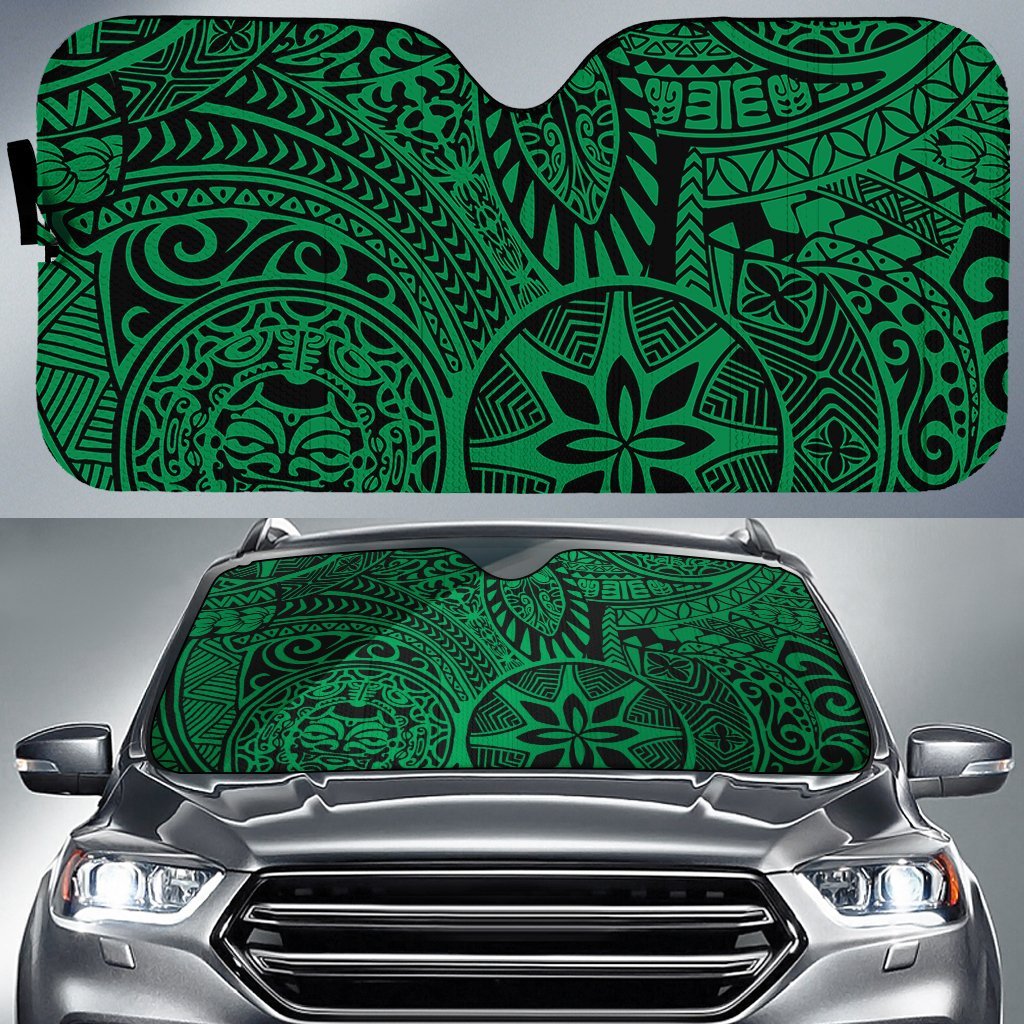 Polynesian Hawaiian Style Tribal Tattoo Car Sun Shade Auto Sun Shade Universal Fit Green - Polynesian Pride