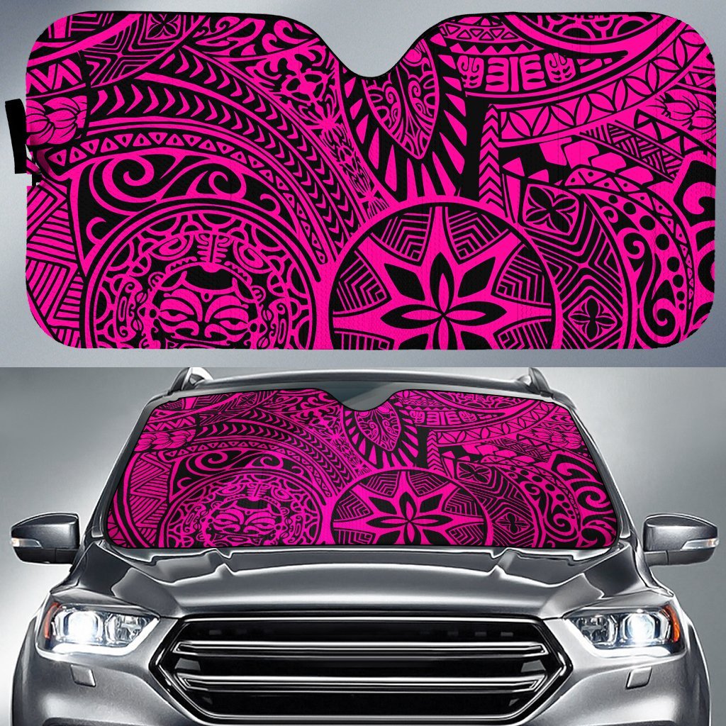 Polynesian Hawaiian Style Tribal Tattoo Car Sun Shade Auto Sun Shade Universal Fit Pink - Polynesian Pride