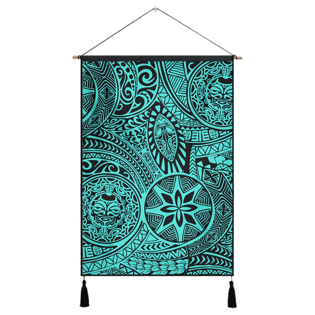 Polynesian Hawaiian Style Tribal Tattoo Turquoise Hanging Poster - AH Hanging Poster 43 x 65 cm Cotton And Linen - Polynesian Pride