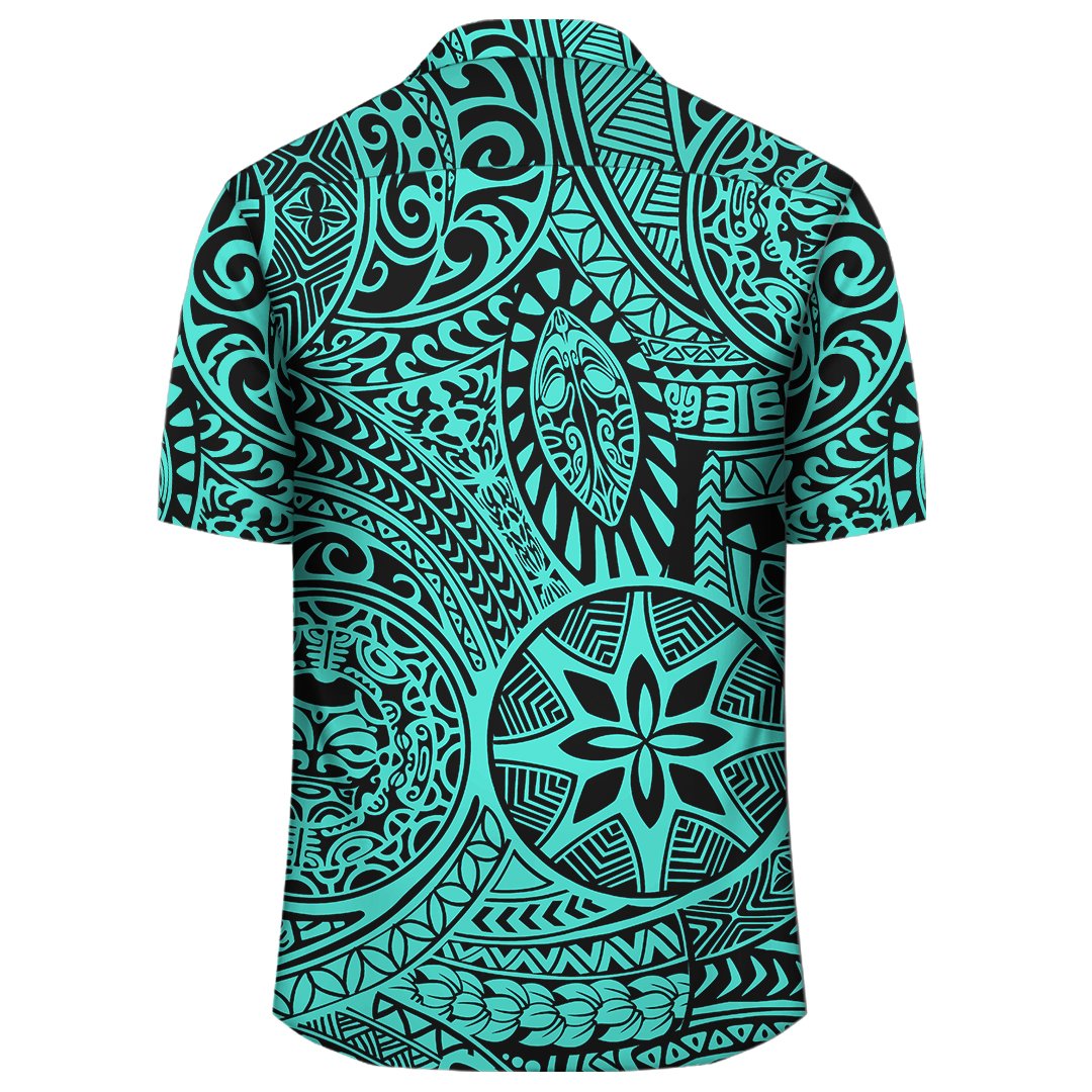 Polynesian Hawaiian Style Tribal Tattoo Turquoise Hawaiian Shirt - Polynesian Pride