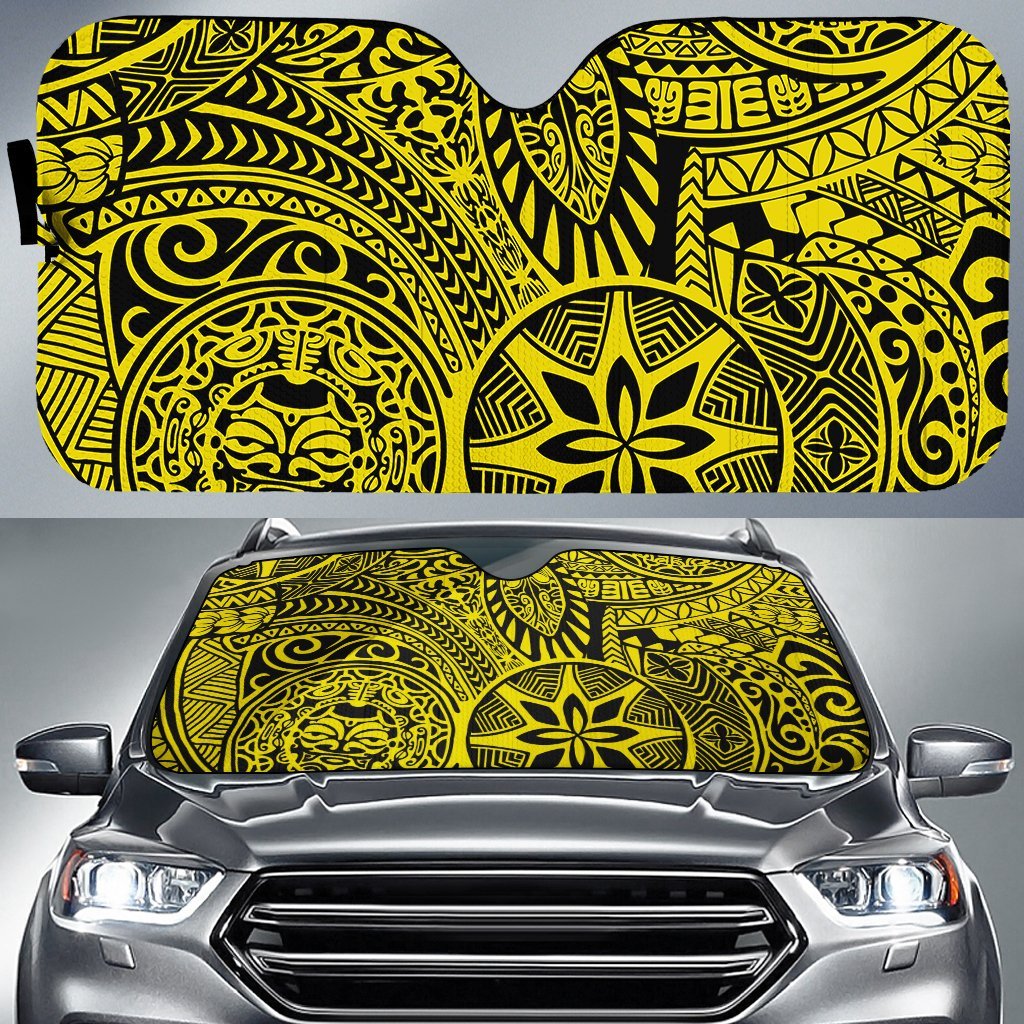 Polynesian Hawaiian Style Tribal Tattoo Car Sun Shade Auto Sun Shade Universal Fit Yellow - Polynesian Pride
