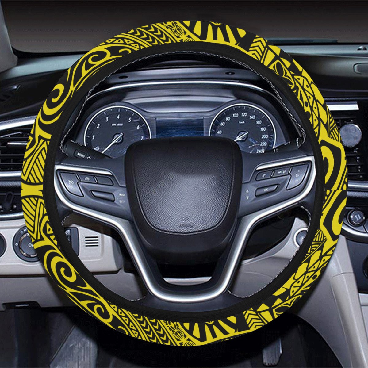 Polynesian Hawaiian Style Tribal Tattoo Yellow Hawaii Steering Wheel Cover with Elastic Edge - Polynesian Pride