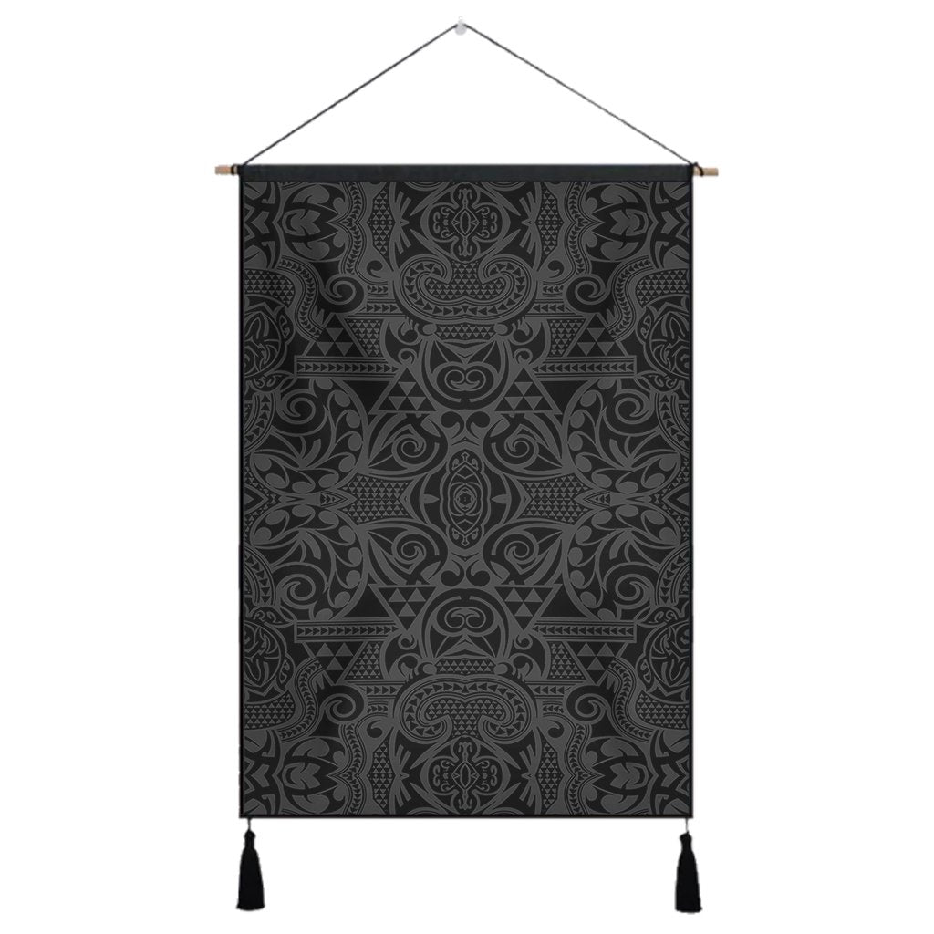 Polynesian Kakau Turtle Gray Hanging Poster - AH Hanging Poster 43 x 65 cm Cotton And Linen - Polynesian Pride