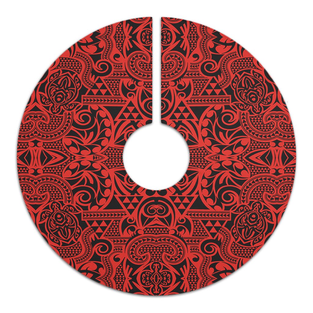 Polynesian Kakau Turtle Red Tree Skirt - Polynesian Pride