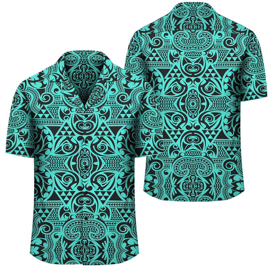 Polynesian Kakau Turtle Turquoise Hawaiian Shirt Unisex Black - Polynesian Pride