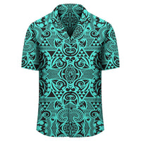 Polynesian Kakau Turtle Turquoise Hawaiian Shirt - Polynesian Pride
