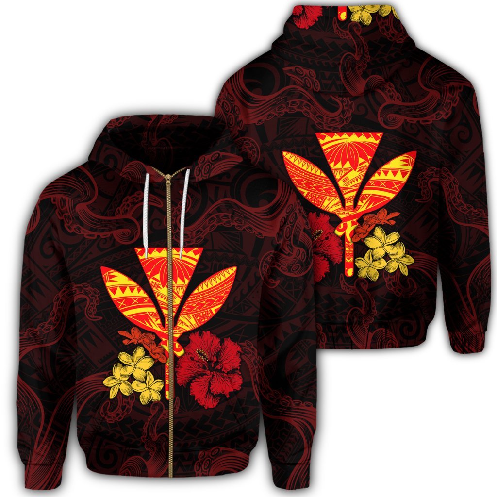 Polynesian Kanaka Maoli Flower Zip Hoodie Unisex Art - Polynesian Pride