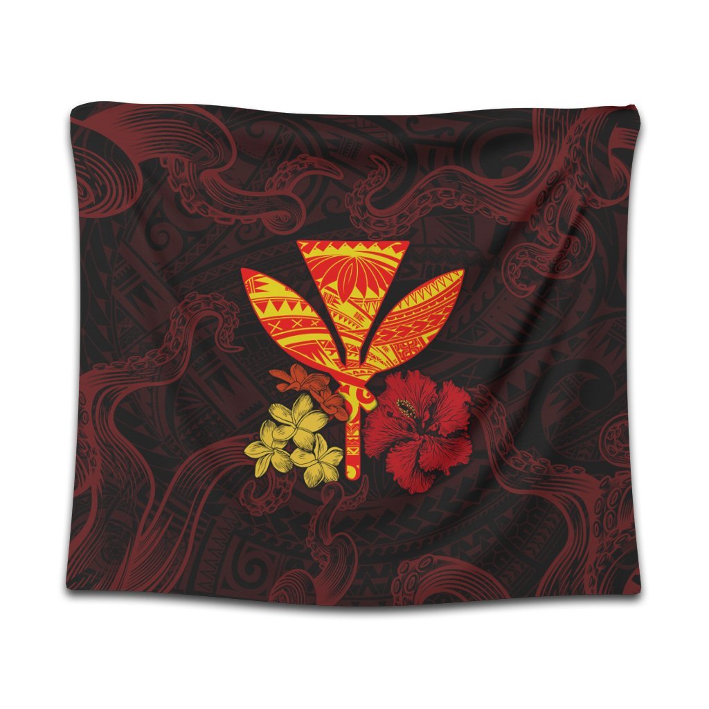 Polynesian Kanaka Maoli Flower Tapestry AH Wall Tapestry Black - Polynesian Pride